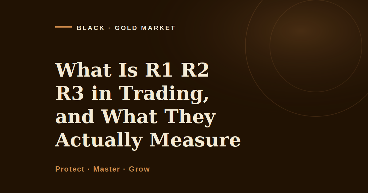 What is R1 R2 R3 in trading, Black Gold Market cover image on how pivot resistance levels are calculated from the previous session range