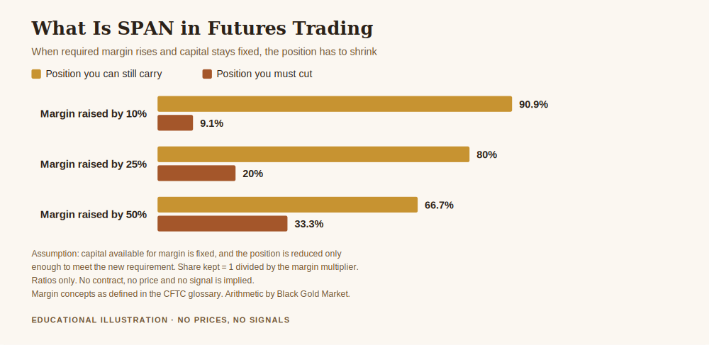 Chart showing what is span in futures trading in practice, how much of a position must be cut when required margin rises