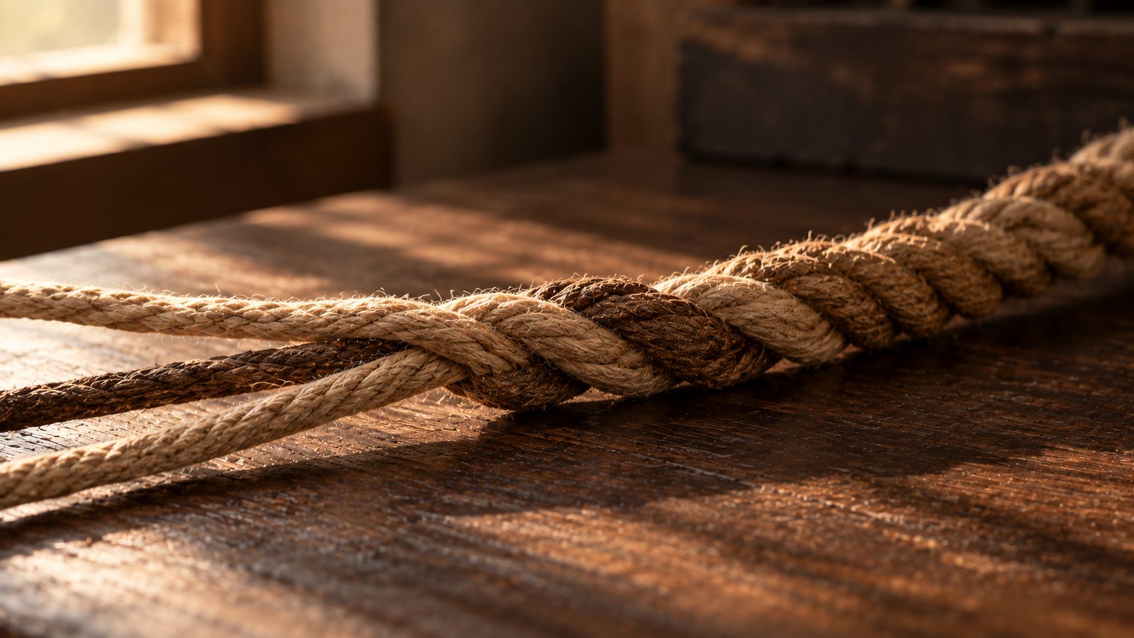 Three fibre cords twisted into one rope, an image for a lesson on correlation and combined exposure