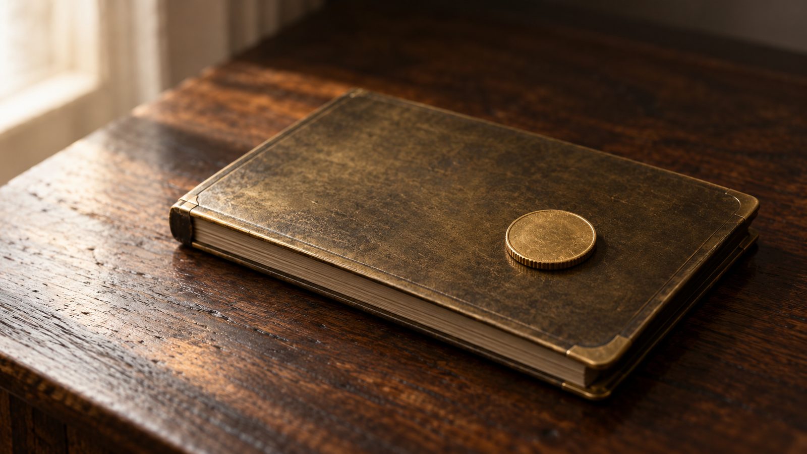 An old savings passbook with a single gold coin on top, an image for a lesson on interest rates and expectations