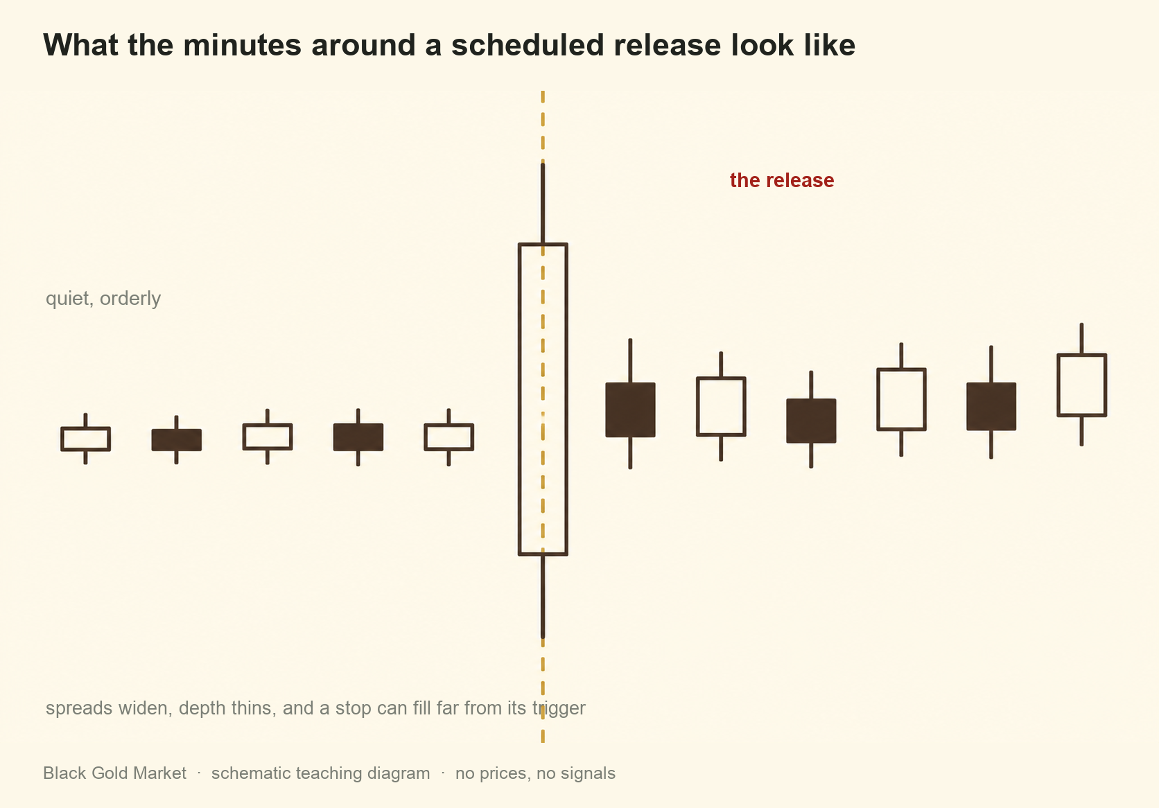 How spreads widen and price gaps during a scheduled news release